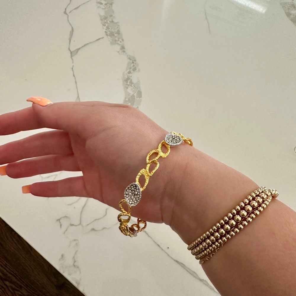 Alexis Bittar Gold and Silver Crystal Link Bracelet with Pavé Discs